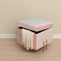 Kd Americana 16.5 x 16 x 16 in. Square Velvet Storage Ottoman with Rose Gold Legs, Pink KD2641649